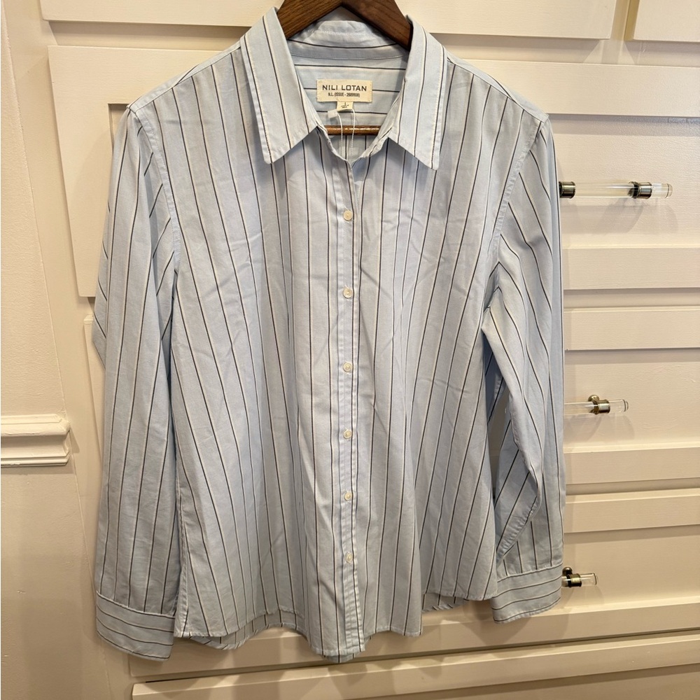Nili Lotan Women's Blue Striped Button Down Shirt - Picture 2 of 7